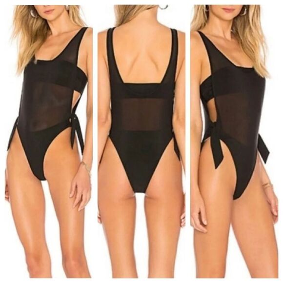 KENDALL & KYLIE SIDE TIE BLACK TWO LAYER MESH ONE PIECE Swimsuit Size Xlarge - Picture 1 of 11